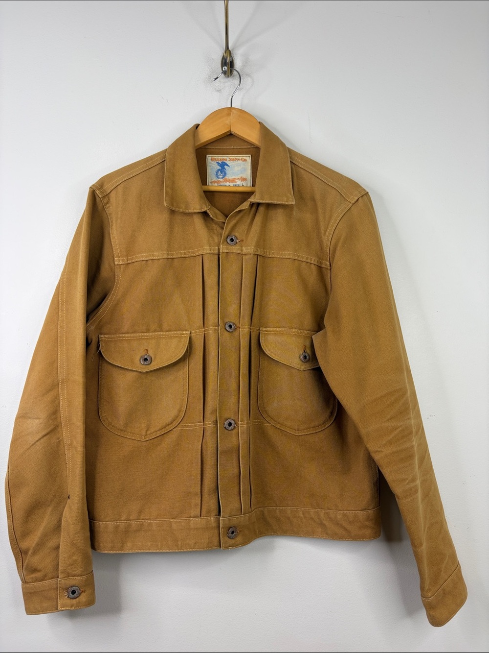 Rising Sun Co Jean Jacket Men Large Brown Ochre Yellow Denim Ranch Hand Workwear